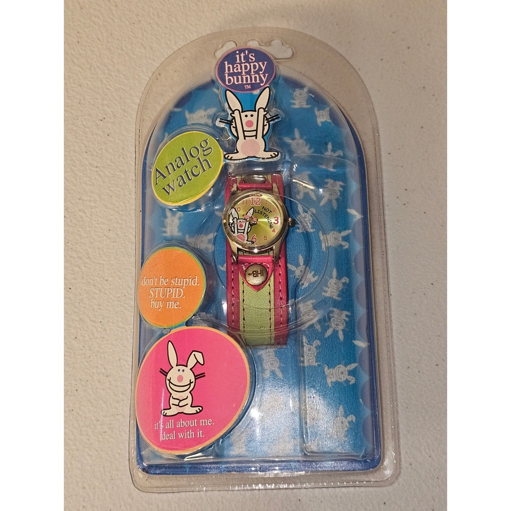 Vintage Y2K Its Happy Bunny Analog Watch Jim Benton Not Listening Sealed NOS